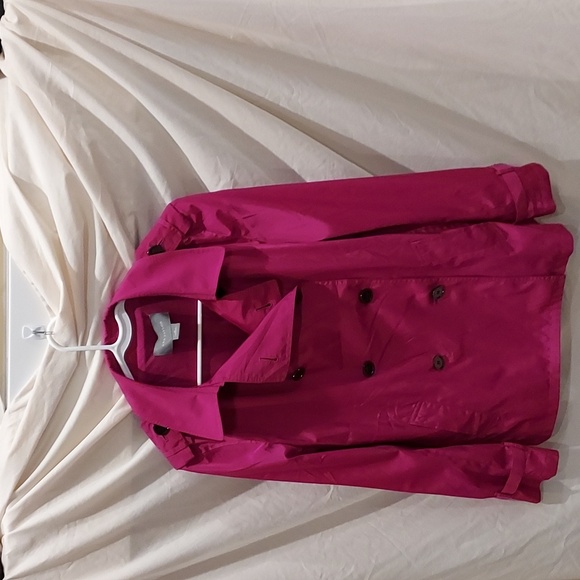 Ann Taylor Magenta Pink Raincoat Double Button Front Size Medium - Picture 9 of 10